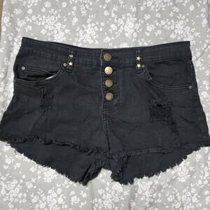 Billabong Black Distressed Cutoff Shorts Star Stud Button Fly, sz 28